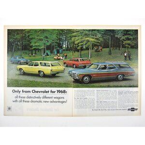 Print Ad Only Chevrolet 1968 Station Wagon GM 2 PG Chevelle MOD Malibu